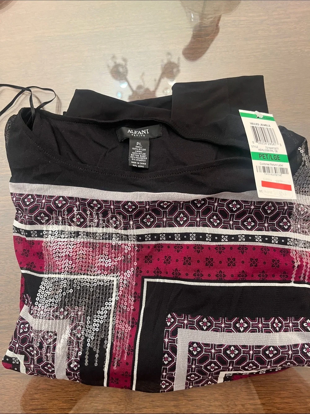 Alfani Black and Wine Geometric Blouson Top